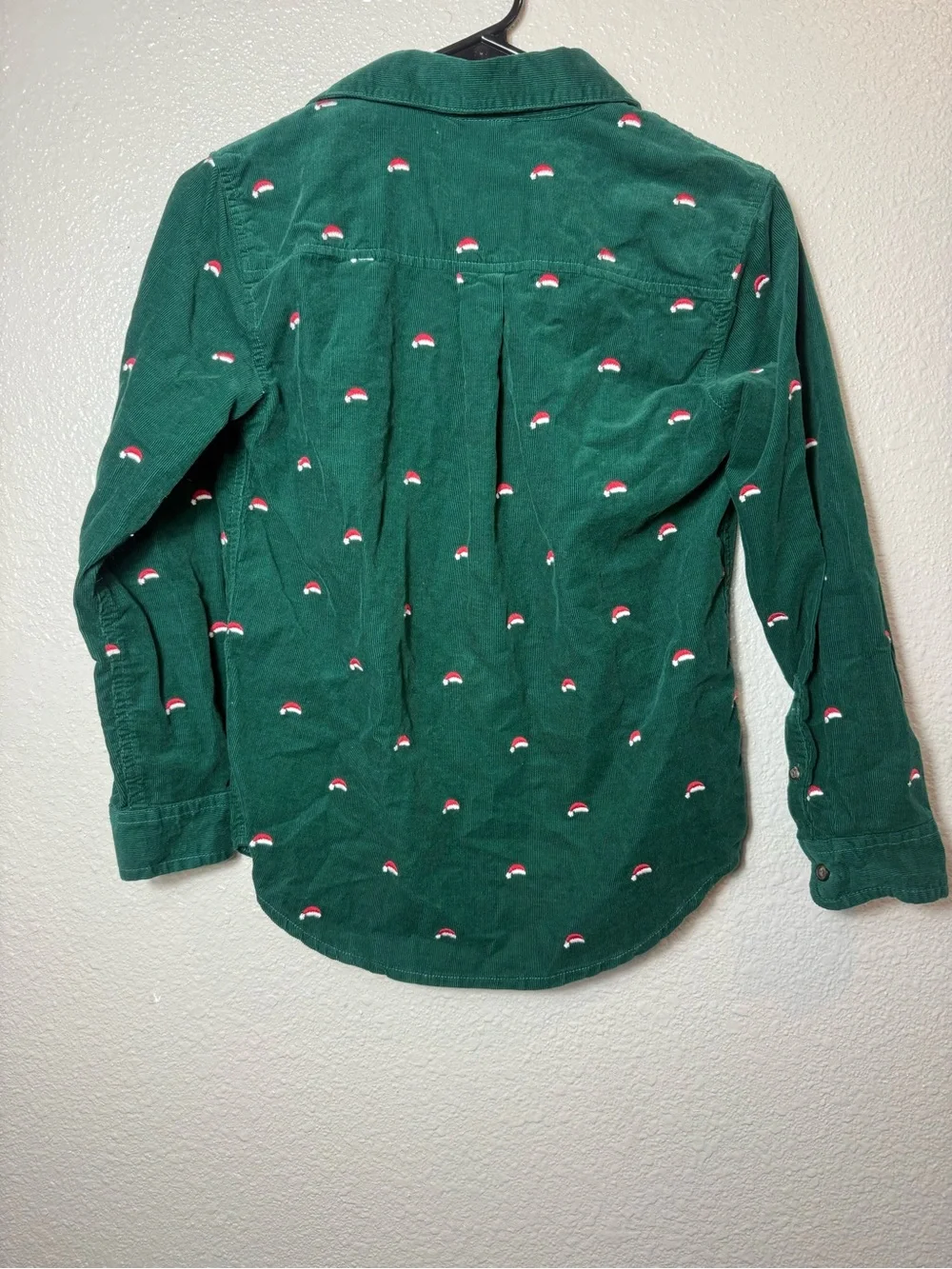 Gymboree Boys Size 12 Green Corduroy Santa Hat Christmas Holiday Button Up Shirt
